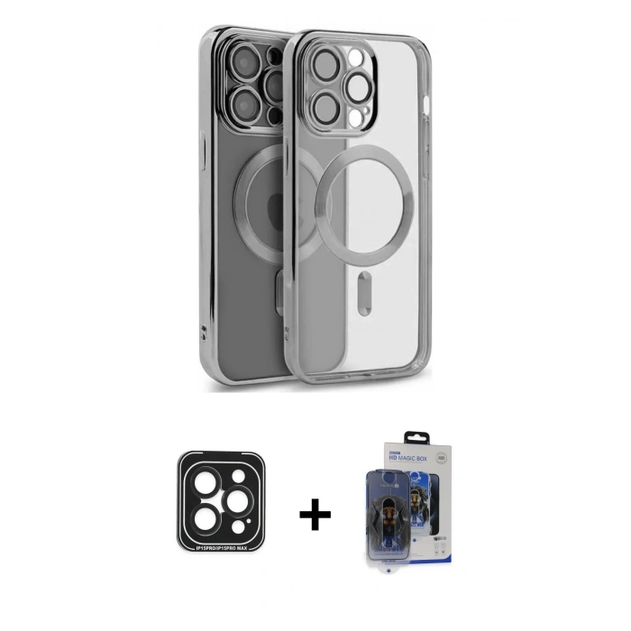 MARSİLYAN™- iPhone 15 Pro Max Kılıf Nova Işık Özel Seri - Siyah Vanessa Magic Cam + PVD Metal Kamera Lens - SH
