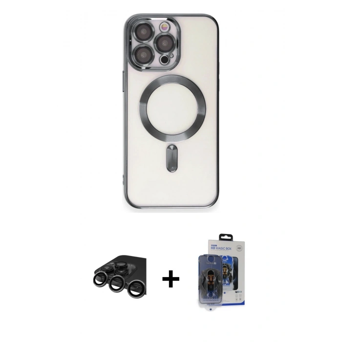 MARSİLYAN™- iPhone 15 Pro Max Kılıf Nova Işık Özel Seri - Siyah Vanessa Magic Cam + Raze Metal Kamera Lens - TMGI