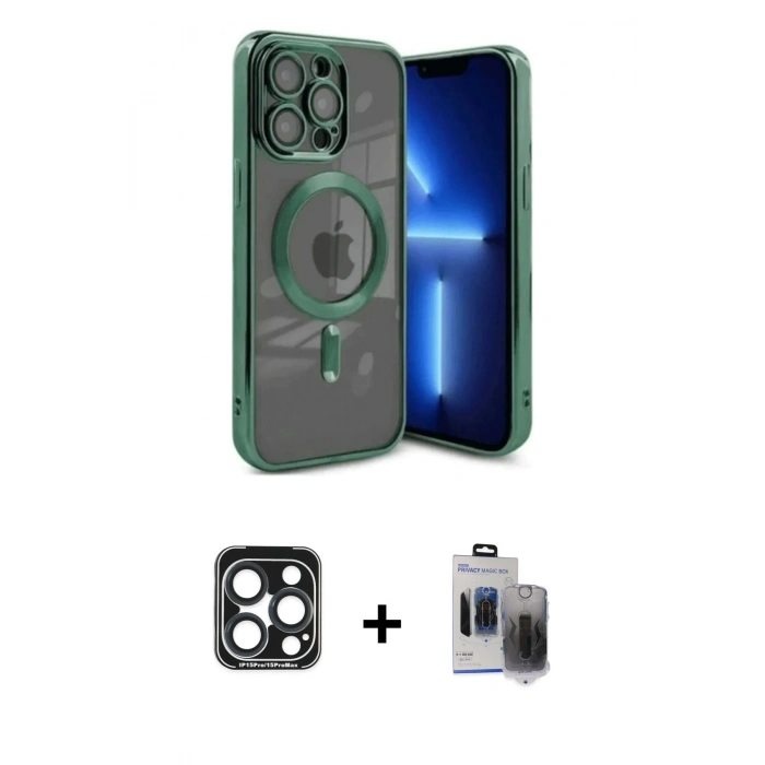 MARSİLYAN™- iPhone 15 Pro Max Kılıf Nova Işık Özel Seri - Siyah Vanessa Magic Hayalet Cam + PVD Metal Kamera Lens - LT