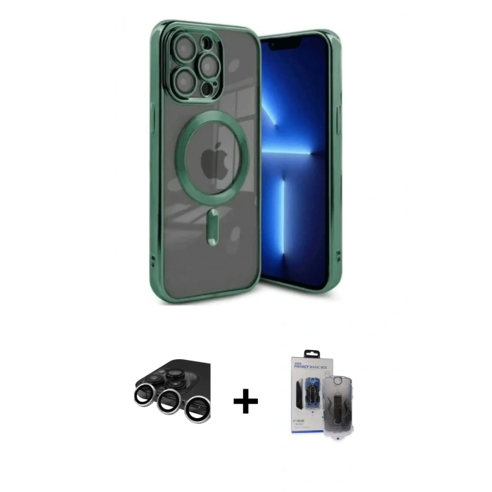 MARSİLYAN™- iPhone 15 Pro Max Kılıf Nova Işık Özel Seri - Siyah Vanessa Magic Hayalet Cam + Raze Metal Kamera Lens - GS
