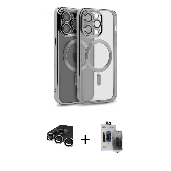 MARSİLYAN™- iPhone 15 Pro Max Kılıf Nova Işık Özel Seri - Siyah Vanessa Magic Hayalet Cam + Raze Metal Kamera Lens - GS