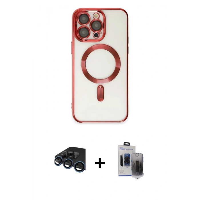 MARSİLYAN™- iPhone 15 Pro Max Kılıf Nova Işık Özel Seri - Siyah Vanessa Magic Hayalet Cam + Raze Metal Kamera Lens - LT