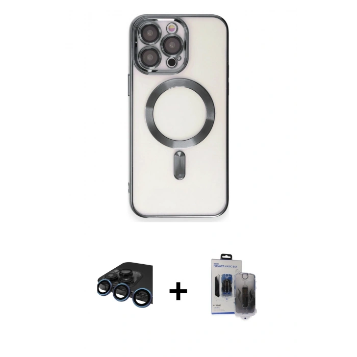 MARSİLYAN™- iPhone 15 Pro Max Kılıf Nova Işık Özel Seri - Siyah Vanessa Magic Hayalet Cam + Raze Metal Kamera Lens - LT