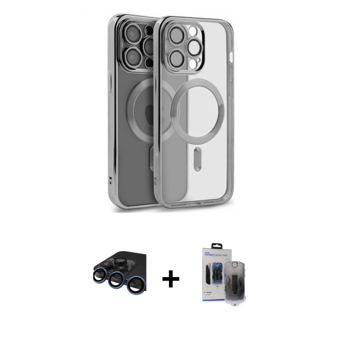 MARSİLYAN™- iPhone 15 Pro Max Kılıf Nova Işık Özel Seri - Siyah Vanessa Magic Hayalet Cam + Raze Metal Kamera Lens - LT