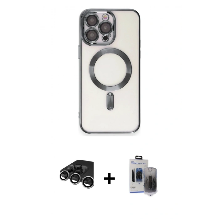 MARSİLYAN™- iPhone 15 Pro Max Kılıf Nova Işık Özel Seri - Siyah Vanessa Magic Hayalet Cam + Raze Metal Kamera Lens - GS