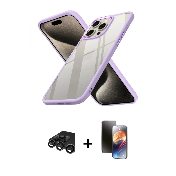 MARSİLYAN™- iPhone 15 Pro Max Kılıf Nova Işık Serisi - Siyah 3D Antistatik Mat Seramik Nano Ekran Koruyucu + Raze Metal Kamera Lens - TMGI
