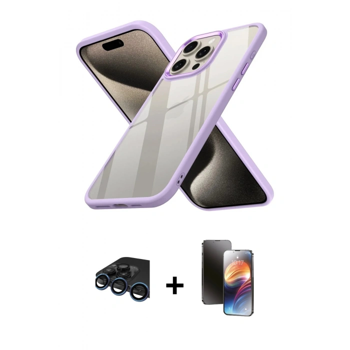 MARSİLYAN™- iPhone 15 Pro Max Kılıf Nova Işık Serisi - Siyah 3D Antistatik Mat Seramik Nano Ekran Koruyucu + Raze Metal Kamera Lens - LT