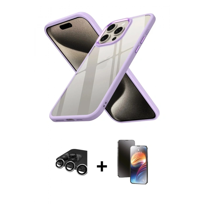 MARSİLYAN™- iPhone 15 Pro Max Kılıf Nova Işık Serisi - Siyah 3D Antistatik Mat Seramik Nano Ekran Koruyucu + Raze Metal Kamera Lens - GS