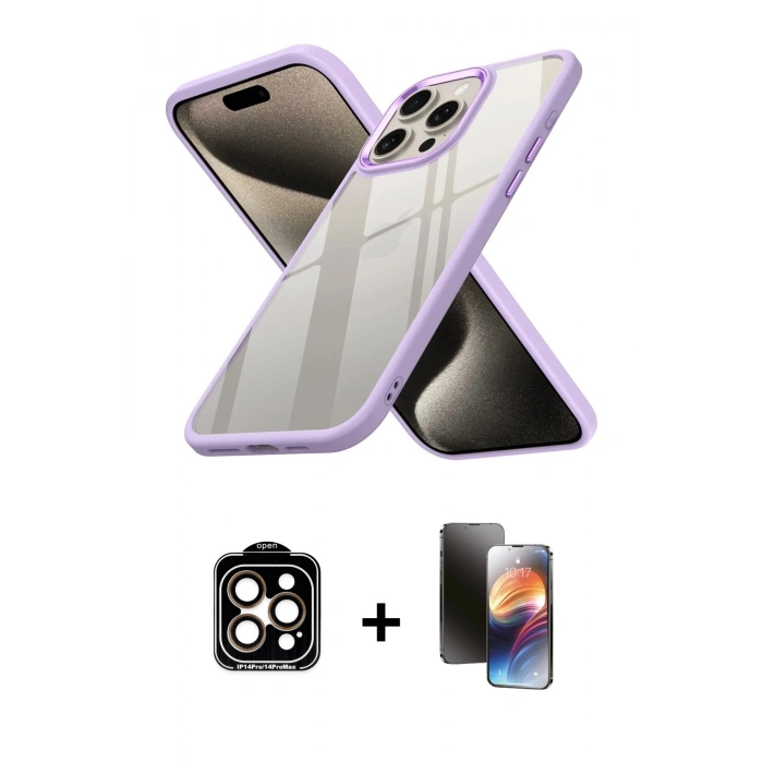 MARSİLYAN™- iPhone 15 Pro Max Kılıf Nova Işık Serisi - Siyah 3D Antistatik Mat Seramik Nano Ekran Koruyucu + PVD Metal Kamera Lens - TU