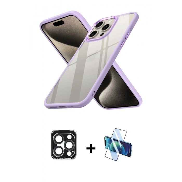 MARSİLYAN™- iPhone 15 Pro Max Kılıf Nova Işık Serisi - Siyah 3D Antistatik Seramik Nano Ekran Koruyucu + PVD Metal Kamera Lens - LT
