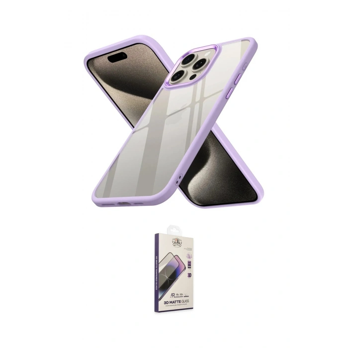 MARSİLYAN™- iPhone 15 Pro Max Kılıf Nova Işık Serisi - Siyah Bilvis 3D Mat Cam Ekran Koruyucu