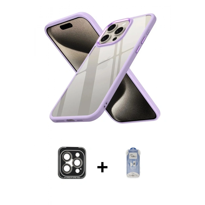 MARSİLYAN™- iPhone 15 Pro Max Kılıf Nova Işık Serisi - Siyah Joko Magic 5D Cam + PVD Metal Kamera Lens - GI