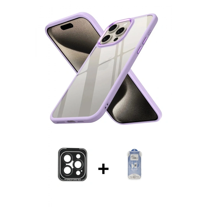 MARSİLYAN™- iPhone 15 Pro Max Kılıf Nova Işık Serisi - Siyah Joko Magic 5D Cam + PVD Metal Kamera Lens - SH