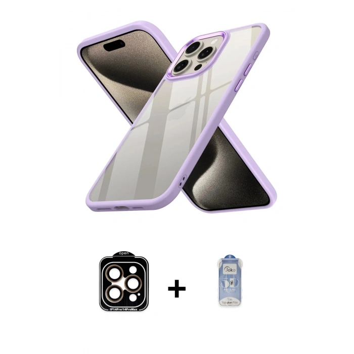 MARSİLYAN™- iPhone 15 Pro Max Kılıf Nova Işık Serisi - Siyah Joko Magic 5D Cam + PVD Metal Kamera Lens - TU
