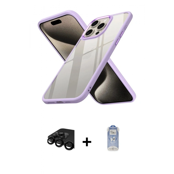 MARSİLYAN™- iPhone 15 Pro Max Kılıf Nova Işık Serisi - Siyah Joko Magic 5D Cam + Siyah Raze Metal Kamera Lens