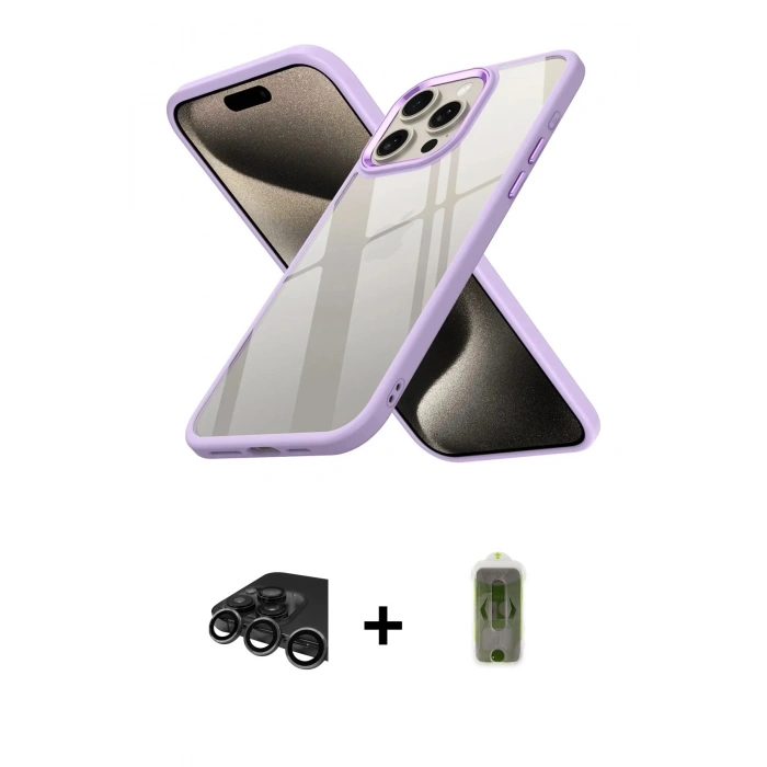 MARSİLYAN™- iPhone 15 Pro Max Kılıf Nova Işık Serisi - Siyah Joko Magic 5D Hayalet Cam + Raze Metal Kamera Lens - TMGI