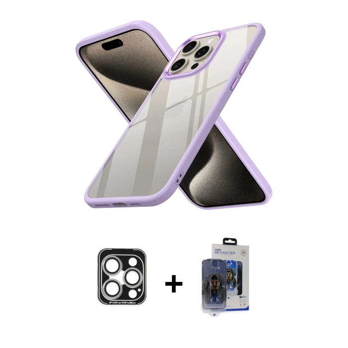 MARSİLYAN™- iPhone 15 Pro Max Kılıf Nova Işık Serisi - Siyah Vanessa Magic Cam + Gümüş PVD Metal Kamera Lens