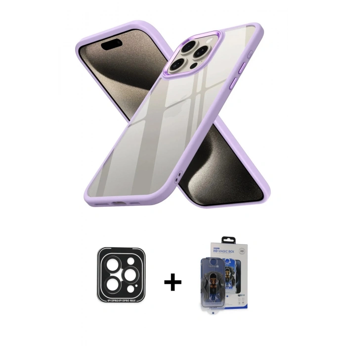 MARSİLYAN™- iPhone 15 Pro Max Kılıf Nova Işık Serisi - Siyah Vanessa Magic Cam + PVD Metal Kamera Lens - SH