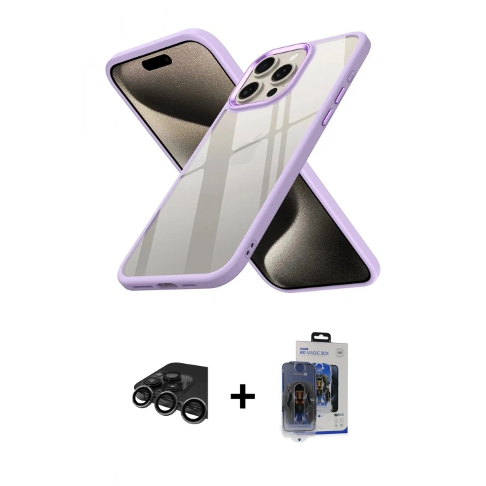 MARSİLYAN™- iPhone 15 Pro Max Kılıf Nova Işık Serisi - Siyah Vanessa Magic Cam + Raze Metal Kamera Lens - TMGI