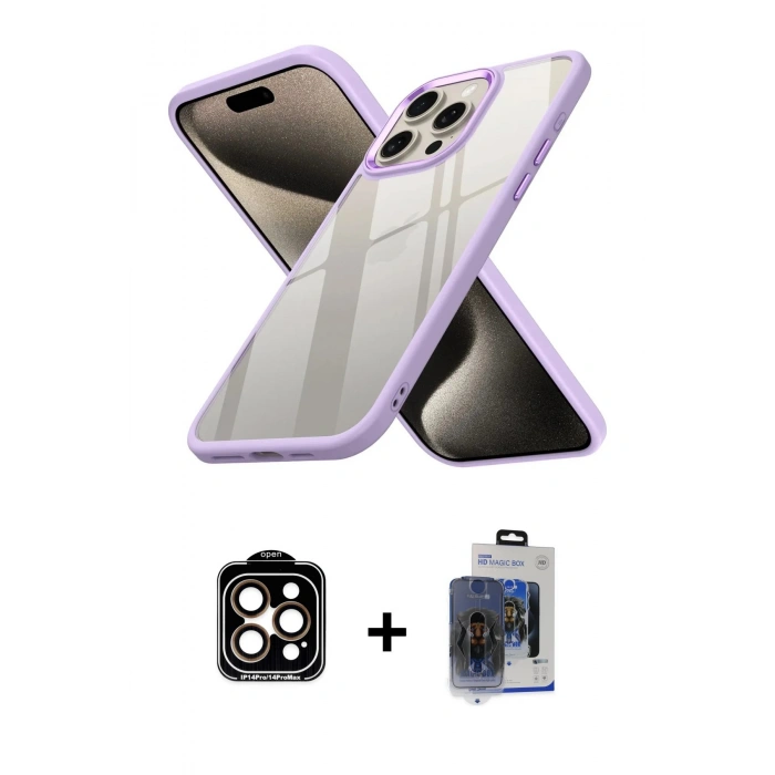 MARSİLYAN™- iPhone 15 Pro Max Kılıf Nova Işık Serisi - Siyah Vanessa Magic Cam + PVD Metal Kamera Lens - TU