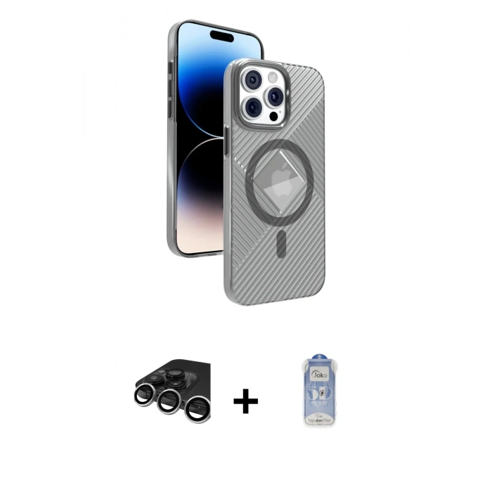 MARSİLYAN™- iPhone 15 Pro Max Kılıf Nova Modern Prime - Siyah Joko Magic 5D Cam + Raze Metal Kamera Lens - GS