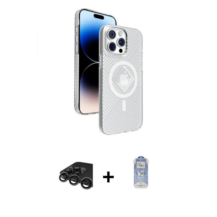 MARSİLYAN™- iPhone 15 Pro Max Kılıf Nova Modern Prime - Siyah Joko Magic 5D Cam + Raze Metal Kamera Lens - TMGI