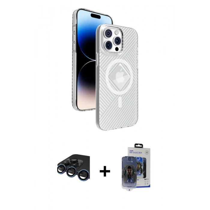 MARSİLYAN™- iPhone 15 Pro Max Kılıf Nova Modern Prime - Siyah Vanessa Magic Cam + Raze Metal Kamera Lens - LT