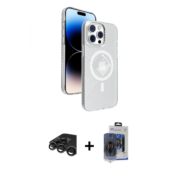 MARSİLYAN™- iPhone 15 Pro Max Kılıf Nova Modern Prime - Siyah Vanessa Magic Cam + Raze Metal Kamera Lens - TMGI