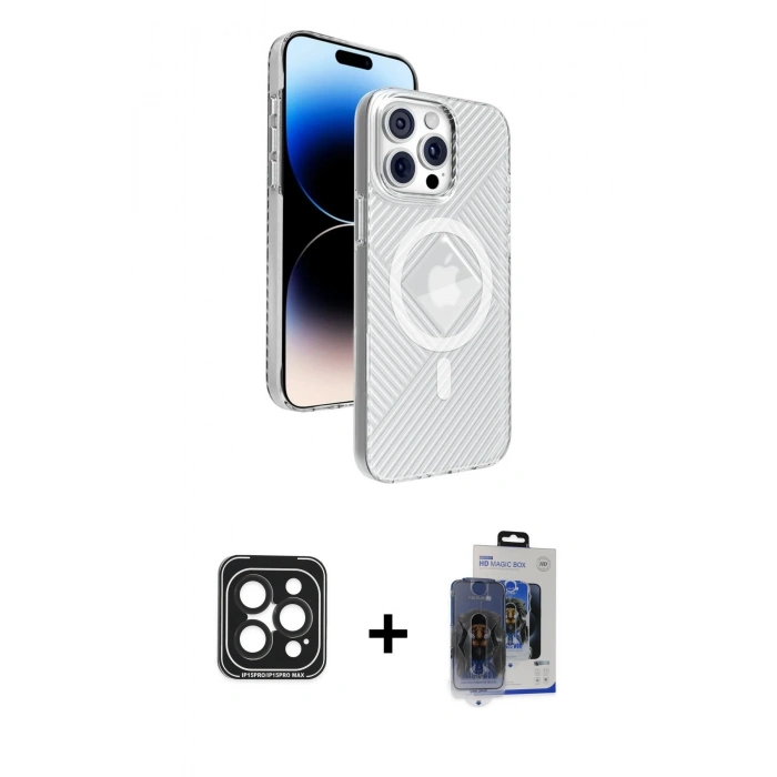 MARSİLYAN™- iPhone 15 Pro Max Kılıf Nova Modern Prime - Siyah Vanessa Magic Cam + PVD Metal Kamera Lens - SH