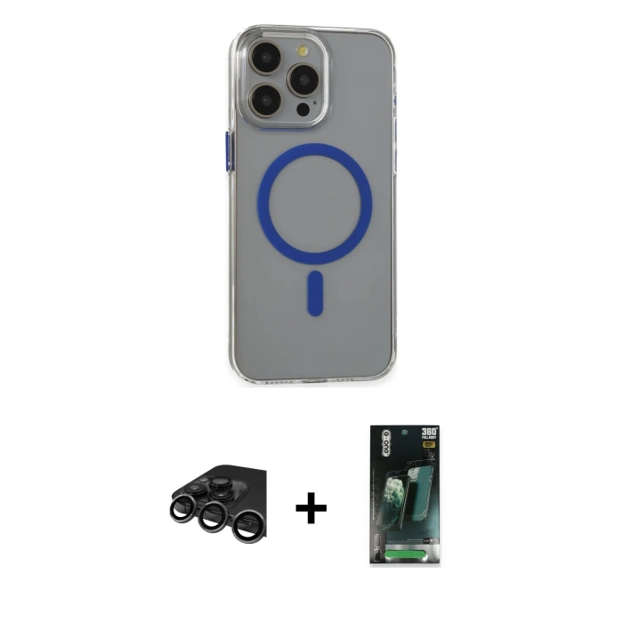 MARSİLYAN™- iPhone 15 Pro Max Kılıf Odak Form Özel Seri - Siyah 360 Mat Full Body Arka Koruyucu + Raze Metal Kamera Lens - TMGI
