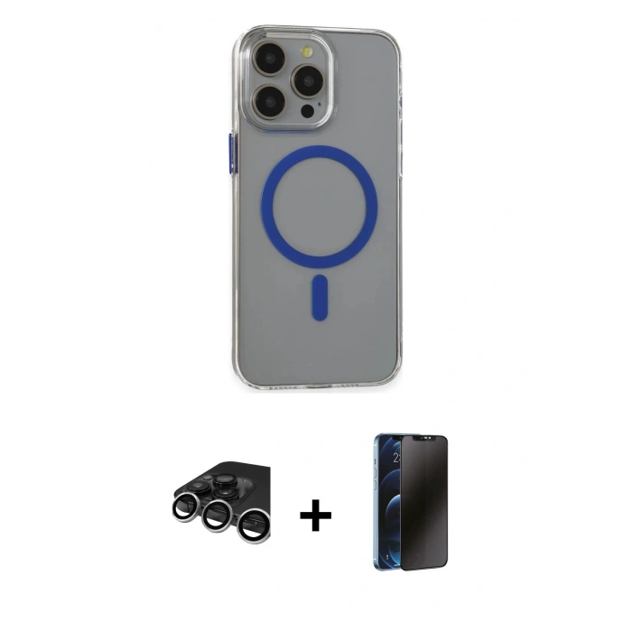 MARSİLYAN™- iPhone 15 Pro Max Kılıf Odak Form Özel Seri - Siyah 3D Antistatik Hayalet Cam Ekran Koruyucu + Raze Metal Kamera Lens - GS