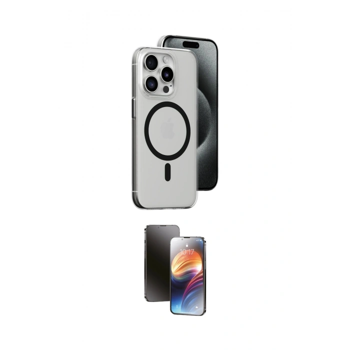 MARSİLYAN™- iPhone 15 Pro Max Kılıf Odak Form Özel Seri - Siyah 3D Antistatik Mat Seramik Nano Ekran Koruyucu