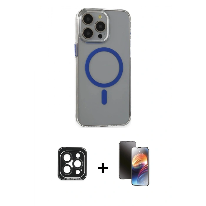 MARSİLYAN™- iPhone 15 Pro Max Kılıf Odak Form Özel Seri - Siyah 3D Antistatik Mat Seramik Nano Ekran Koruyucu + PVD Metal Kamera Lens - SH