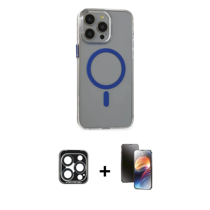 MARSİLYAN™- iPhone 15 Pro Max Kılıf Odak Form Özel Seri - Siyah 3D Antistatik Mat Seramik Nano Ekran Koruyucu + PVD Metal Kamera Lens - LT