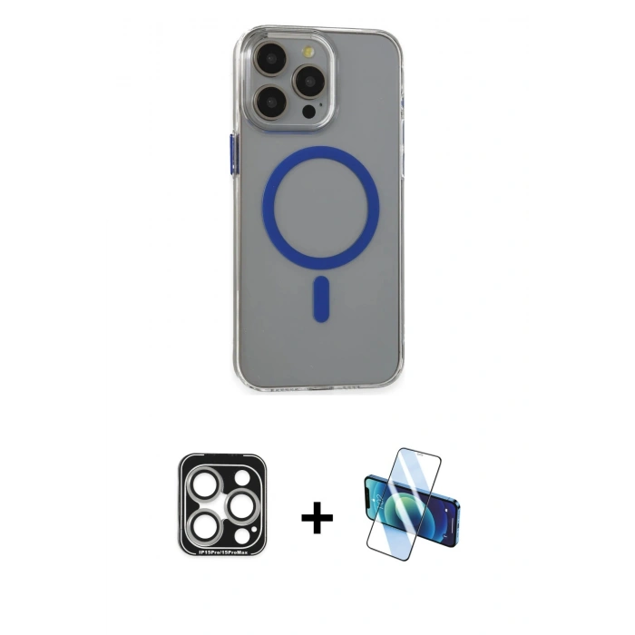 MARSİLYAN™- iPhone 15 Pro Max Kılıf Odak Form Özel Seri - Siyah 3D Antistatik Seramik Nano Ekran Koruyucu + PVD Metal Kamera Lens - GS