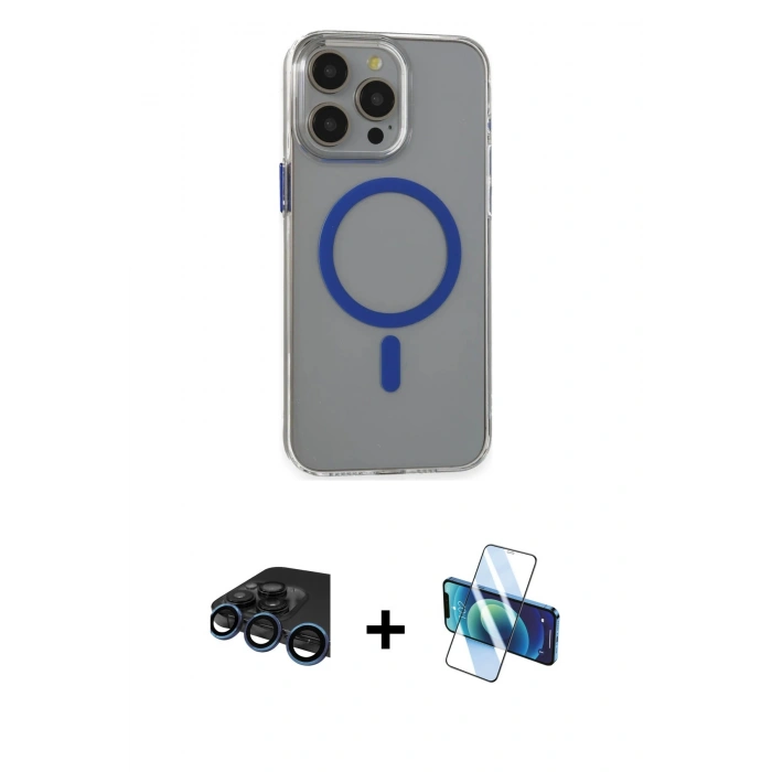 MARSİLYAN™- iPhone 15 Pro Max Kılıf Odak Form Özel Seri - Siyah 3D Antistatik Seramik Nano Ekran Koruyucu + Raze Metal Kamera Lens - LT