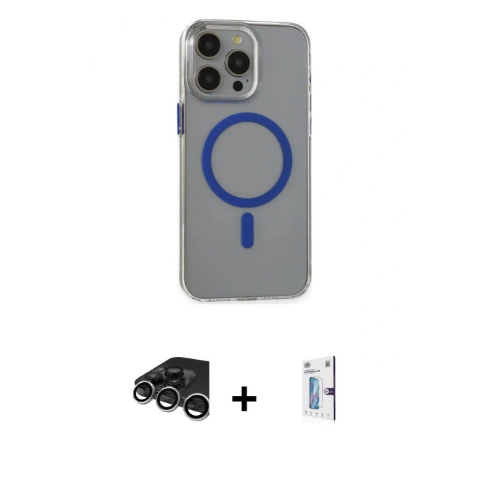 MARSİLYAN™- iPhone 15 Pro Max Kılıf Odak Form Özel Seri - Siyah Bilvis 0.18mm Plus Cam Ekran Koruyucu + Raze Metal Kamera Lens - GS