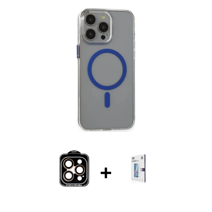 MARSİLYAN™- iPhone 15 Pro Max Kılıf Odak Form Özel Seri - Siyah Bilvis 0.18mm Plus Cam Ekran Koruyucu + PVD Metal Kamera Lens - TU