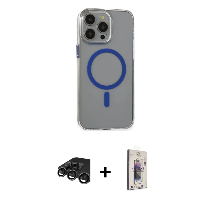 MARSİLYAN™- iPhone 15 Pro Max Kılıf Odak Form Özel Seri - Siyah Bilvis 3D Cam Ekran Koruyucu + Raze Metal Kamera Lens - TMGI