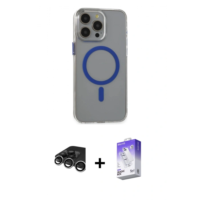 MARSİLYAN™- iPhone 15 Pro Max Kılıf Odak Form Özel Seri - Siyah Bilvis 5in1 3D Magic Cam Ekran Koruyucu + Raze Metal Kamera Lens - GS