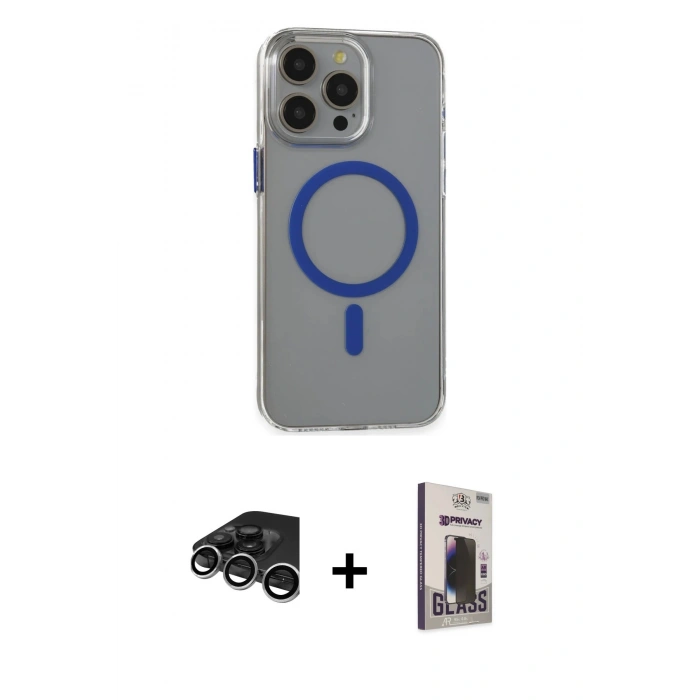 MARSİLYAN™- iPhone 15 Pro Max Kılıf Odak Form Özel Seri - Siyah Bilvis Hayalet Cam Ekran Koruyucu + Raze Metal Kamera Lens - GS