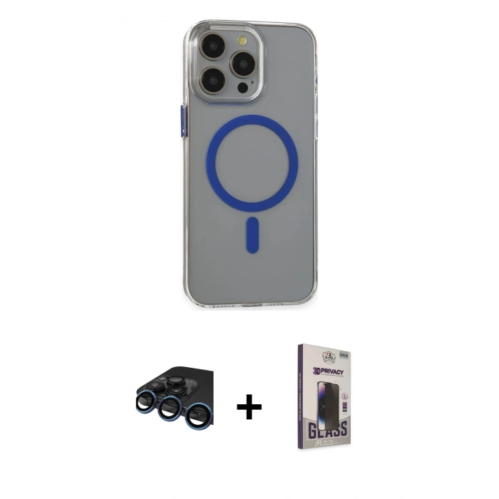 MARSİLYAN™- iPhone 15 Pro Max Kılıf Odak Form Özel Seri - Siyah Bilvis Hayalet Cam Ekran Koruyucu + Raze Metal Kamera Lens - LT