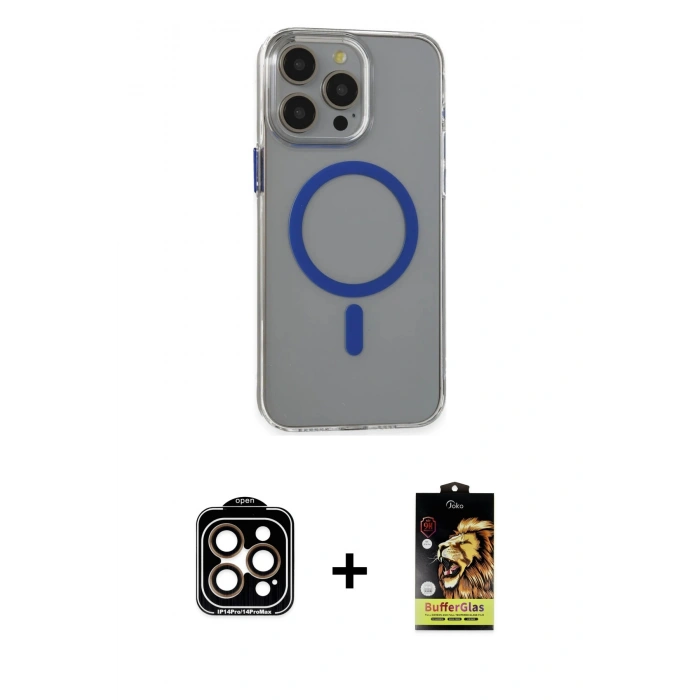 MARSİLYAN™- iPhone 15 Pro Max Kılıf Odak Form Özel Seri - Siyah Buffer Cam Ekran Koruyucu + PVD Metal Kamera Lens - TU