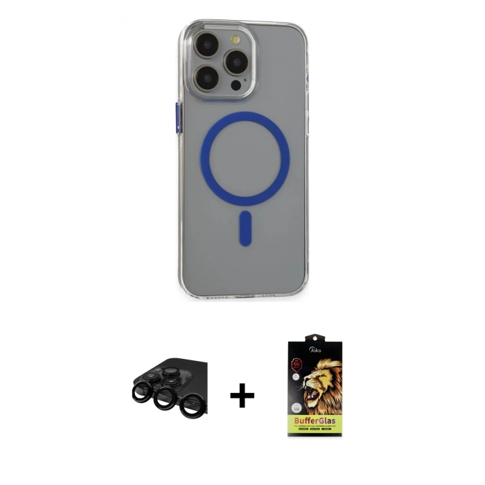 MARSİLYAN™- iPhone 15 Pro Max Kılıf Odak Form Özel Seri - Siyah Buffer Cam Ekran Koruyucu + Raze Metal Kamera Lens - SH