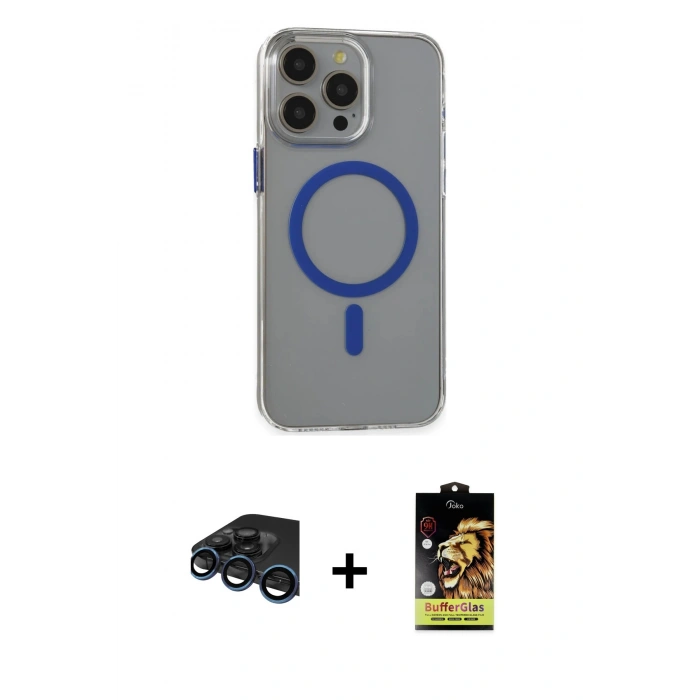 MARSİLYAN™- iPhone 15 Pro Max Kılıf Odak Form Özel Seri - Siyah Buffer Cam Ekran Koruyucu + Raze Metal Kamera Lens - LT