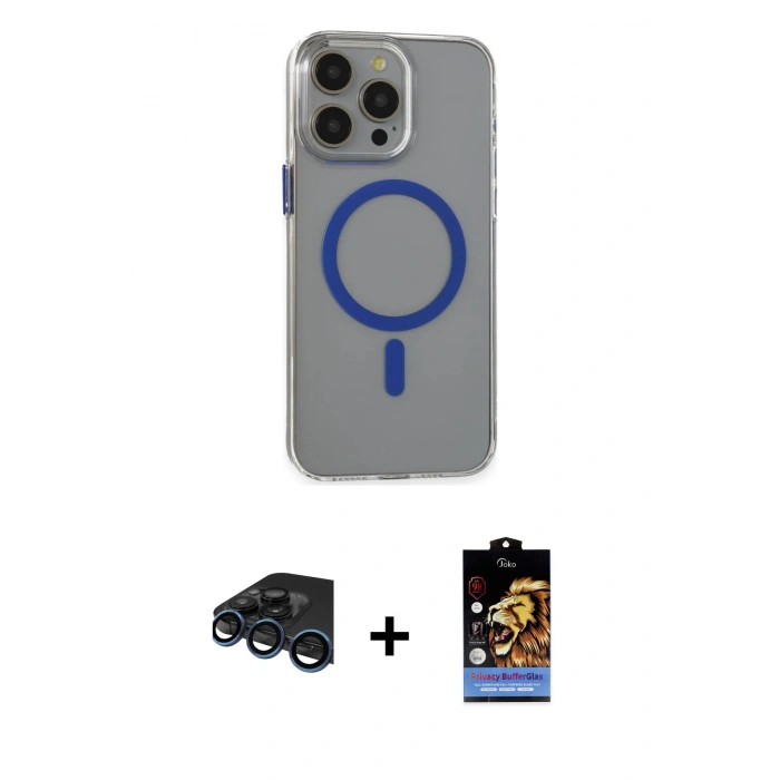 MARSİLYAN™- iPhone 15 Pro Max Kılıf Odak Form Özel Seri - Siyah Buffer Hayalet Cam Ekran Koruyucu + Raze Metal Kamera Lens - LT