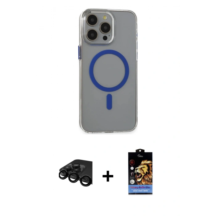 MARSİLYAN™- iPhone 15 Pro Max Kılıf Odak Form Özel Seri - Siyah Buffer Hayalet Cam Ekran Koruyucu + Siyah Raze Metal Kamera Lens
