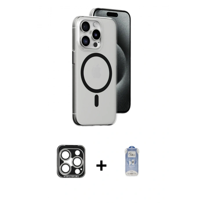 MARSİLYAN™- iPhone 15 Pro Max Kılıf Odak Form Özel Seri - Siyah Joko Magic 5D Cam + PVD Metal Kamera Lens - GS