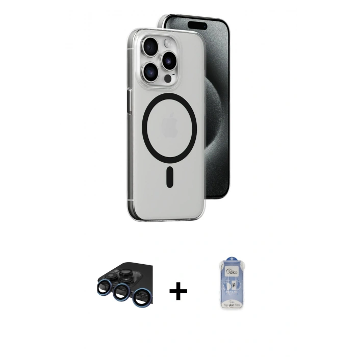 MARSİLYAN™- iPhone 15 Pro Max Kılıf Odak Form Özel Seri - Siyah Joko Magic 5D Cam + Raze Metal Kamera Lens - LT