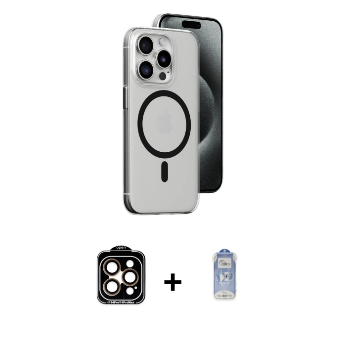 MARSİLYAN™- iPhone 15 Pro Max Kılıf Odak Form Özel Seri - Siyah Joko Magic 5D Cam + PVD Metal Kamera Lens - TU